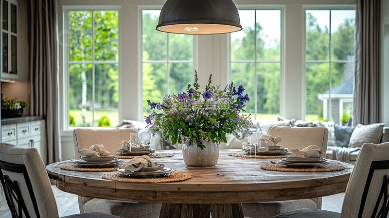 高清大图下载【趣麦麦图】圆形餐桌上的鲜花摆设