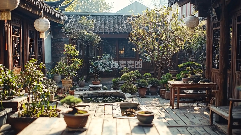 高清大图下载【趣麦麦图】古色古香的中式庭院
