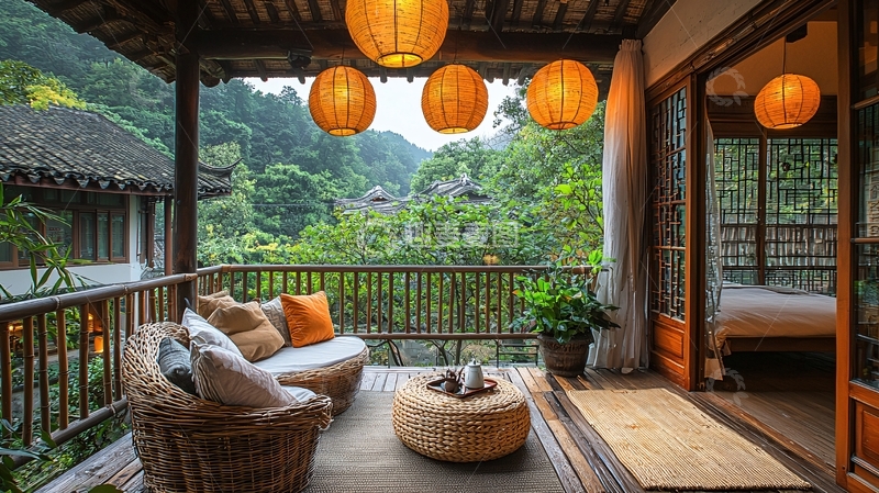 高清大图下载【趣麦麦图】古色古香的民宿阳台