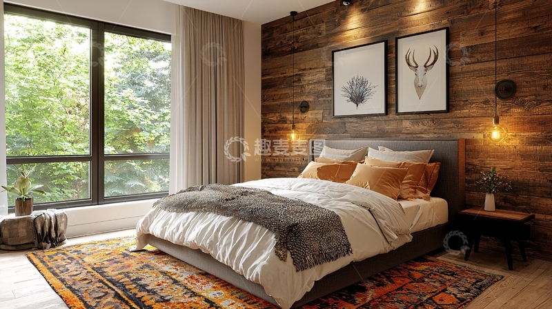 高清大图下载【趣麦麦图】木质墙面的卧室
