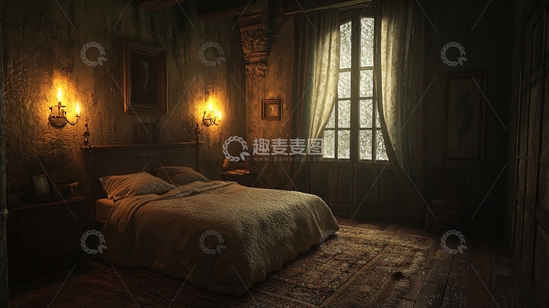 高清大图下载【趣麦麦图】昏暗卧室