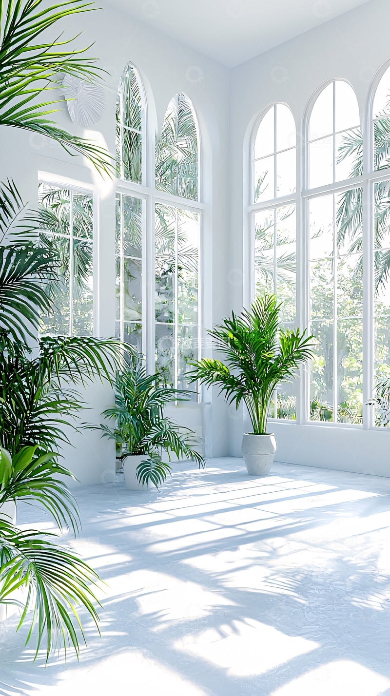 高清大图下载【趣麦麦图】明亮的白色房间绿植阳光