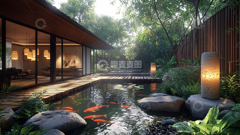 高清大图下载【趣麦麦图】日式庭院水景别墅