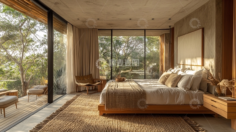 高清大图下载【趣麦麦图】极简现代卧室落地窗景观