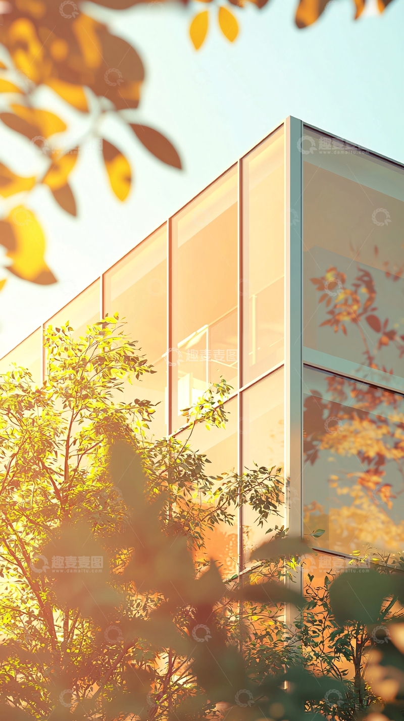 高清大图下载【趣麦麦图】秋日阳光下的玻璃幕墙建筑