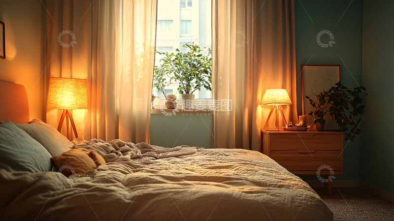 高清大图下载【趣麦麦图】温馨舒适卧室床边灯光