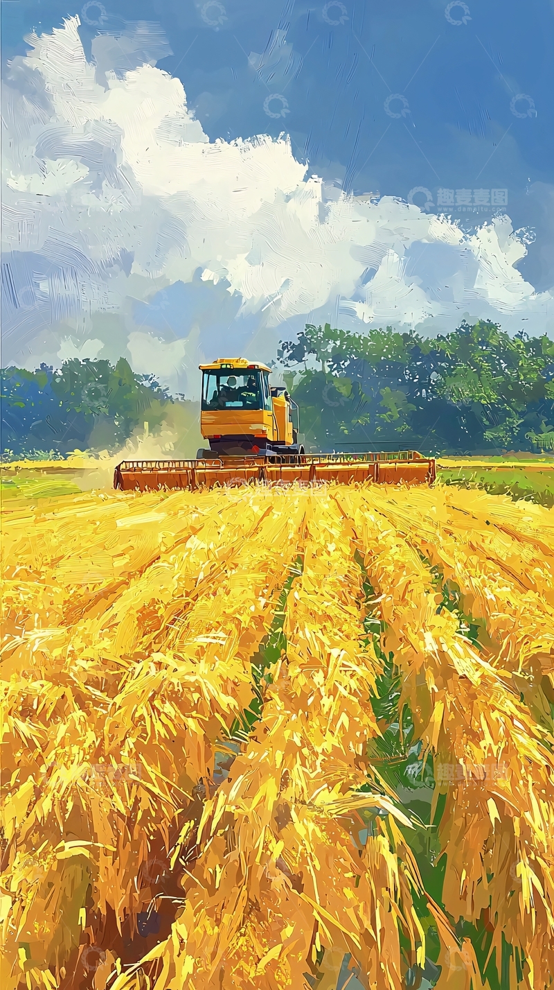 高清大图下载【趣麦麦图】-收获季节金黄麦田
