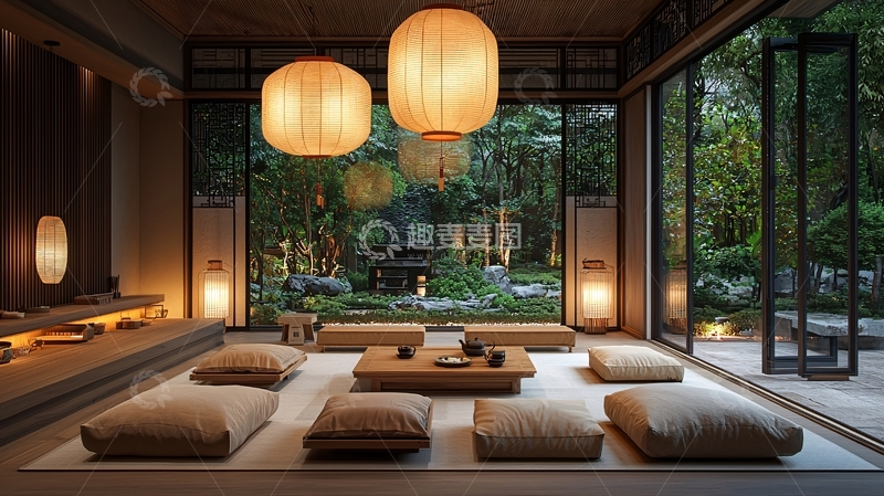 高清大图下载【趣麦麦图】日式禅意庭院室内空间