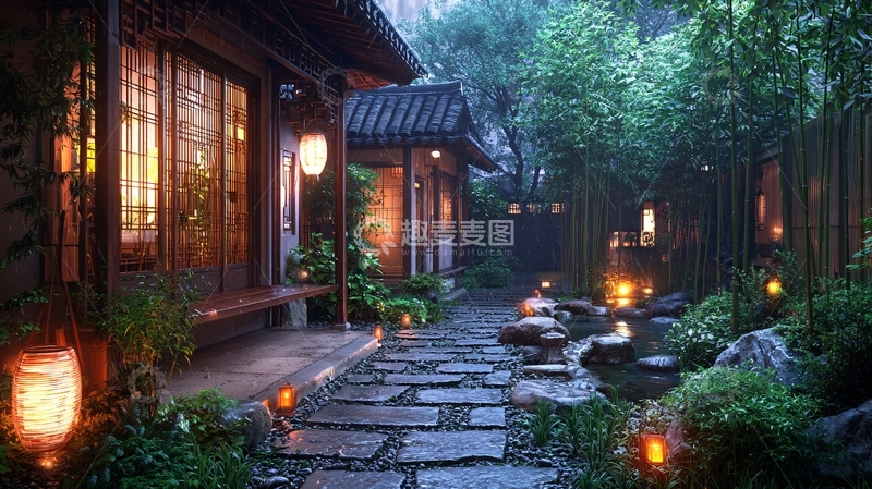 高清大图下载【趣麦麦图】雨夜古镇小巷