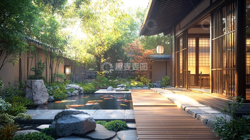 高清大图下载【趣麦麦图】日式庭院与建筑和谐共生