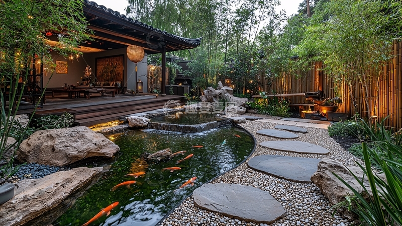 高清大图下载【趣麦麦图】日式庭院水景