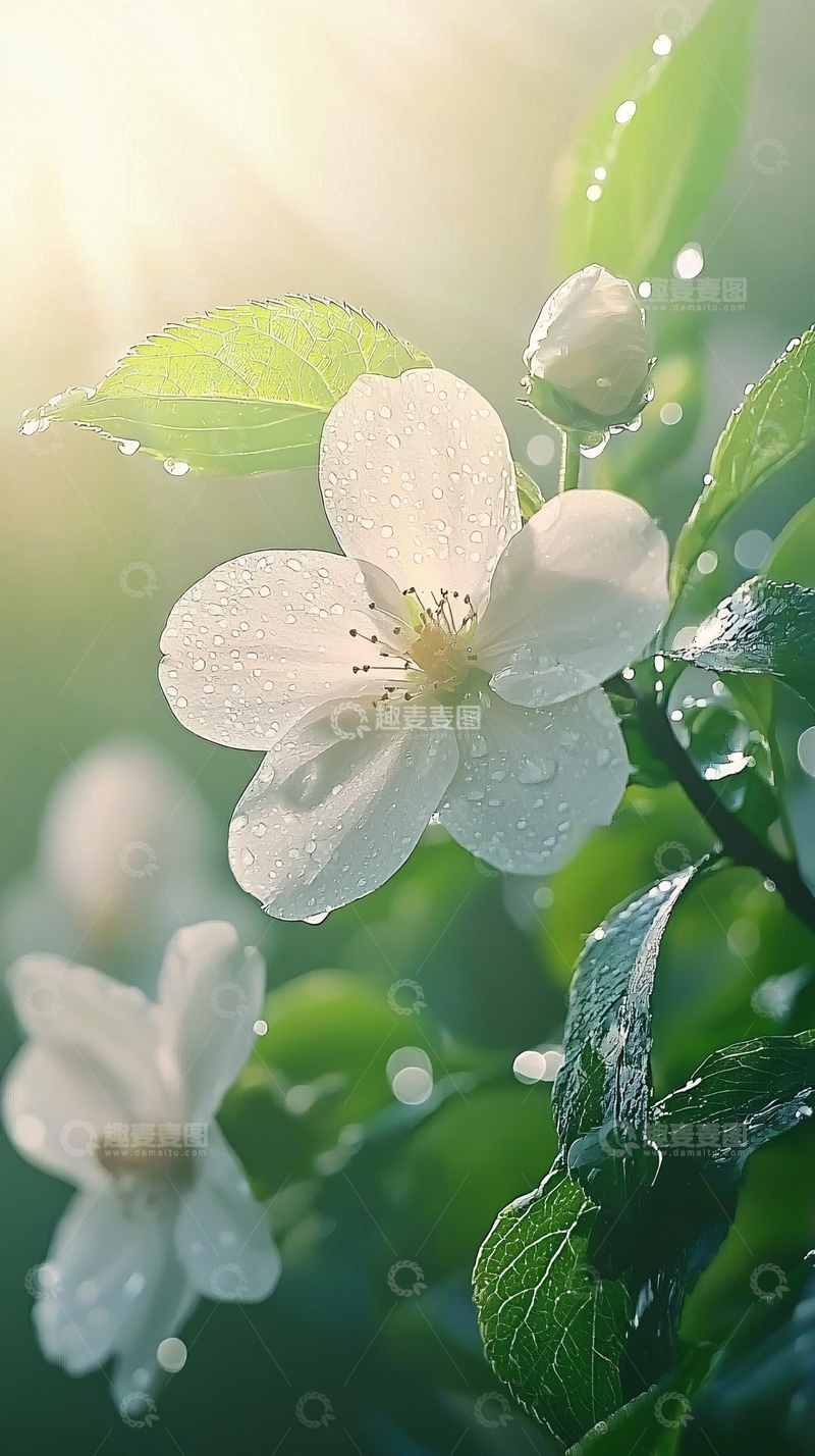 高清大图下载【趣麦麦图】清晨阳光下的白花