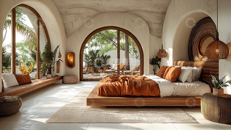 高清大图下载【趣麦麦图】米色系拱形窗卧室