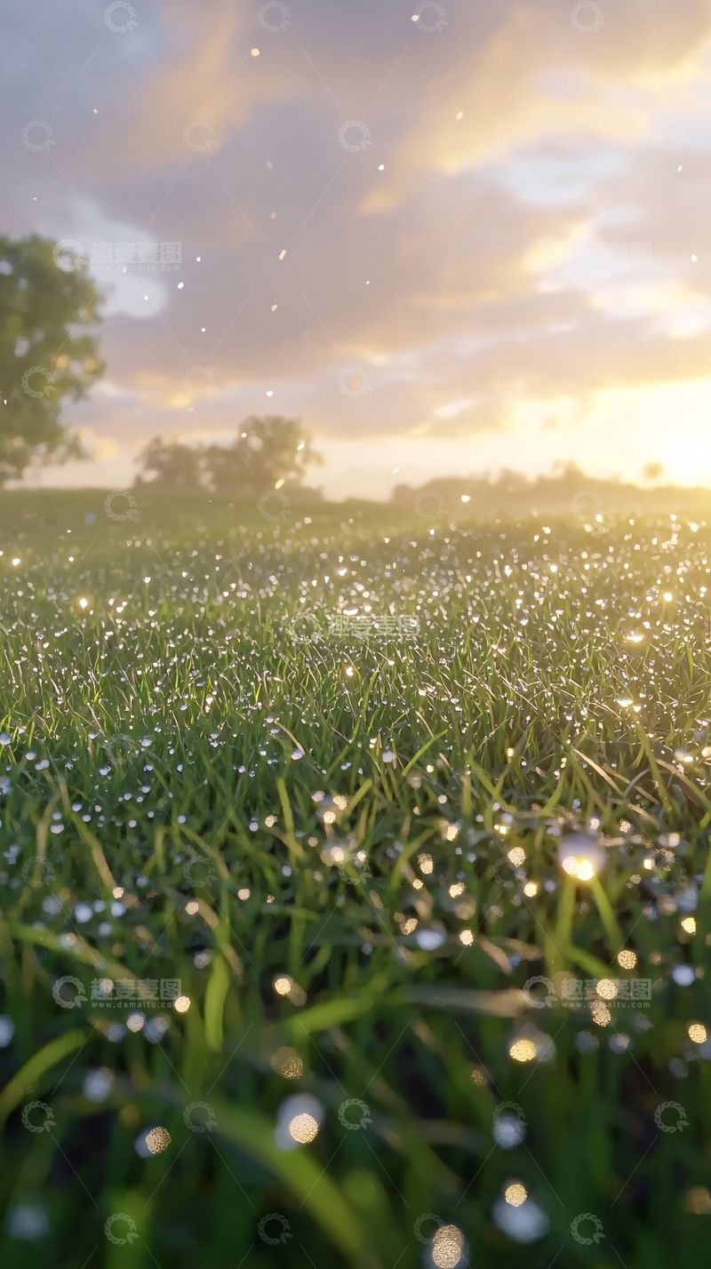 高清大图下载【趣麦麦图】清晨草地露珠阳光