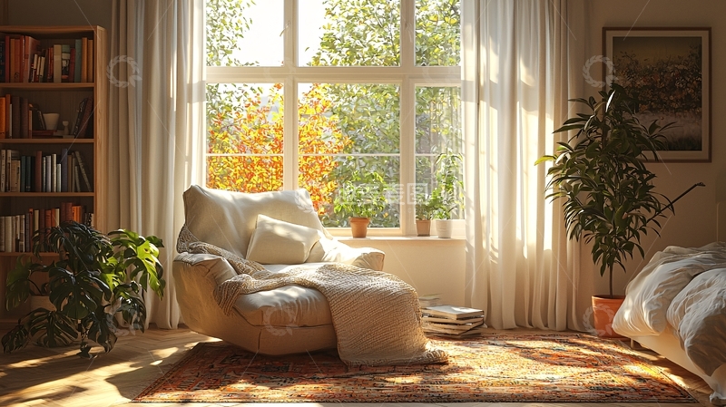 高清大图下载【趣麦麦图】温馨阳光卧室一角