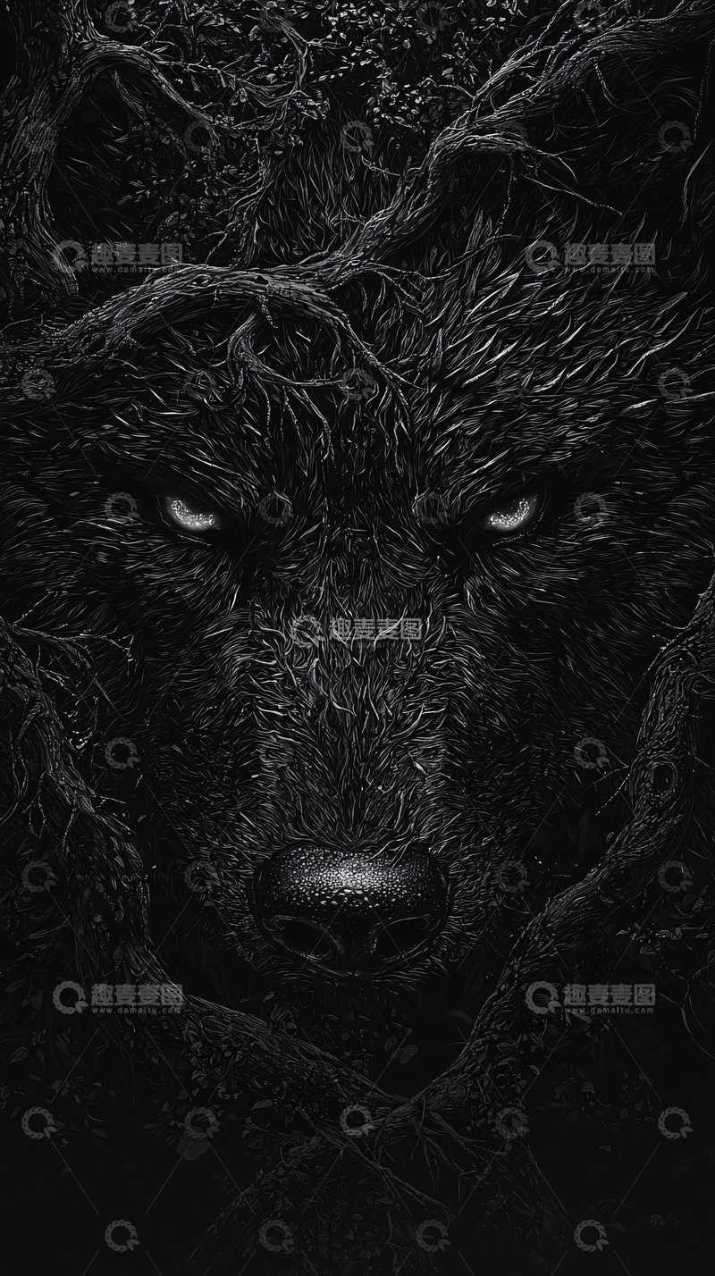 高清大图下载【趣麦麦图】黑暗森林中的黑狼