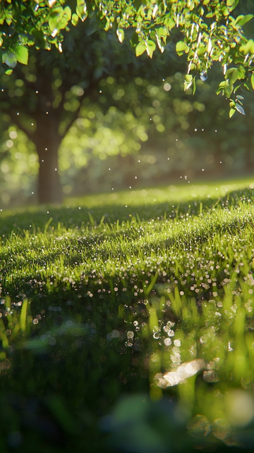 阳光洒在绿草地上