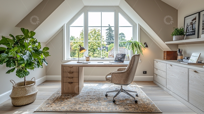 高清大图下载【趣麦麦图】采光良好的阁楼家庭办公室