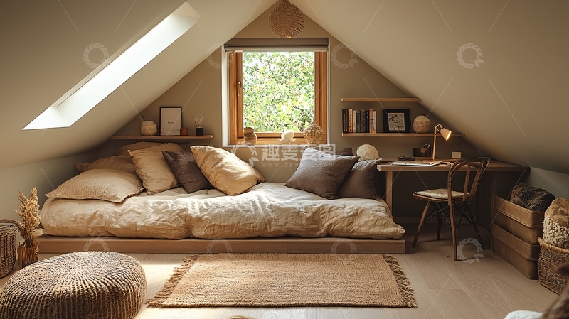 高清大图下载【趣麦麦图】阁楼卧室阅读角