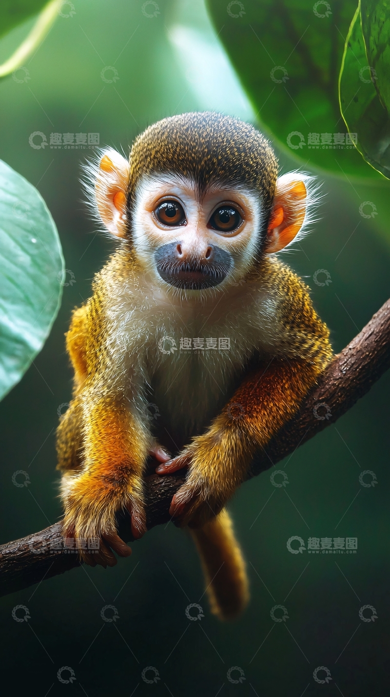 高清大图下载【趣麦麦图】树枝上可爱的小松鼠猴