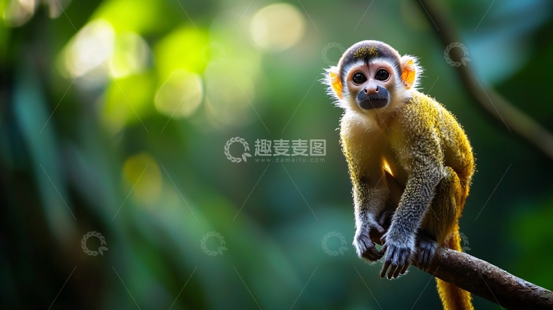 高清大图下载【趣麦麦图】树枝上可爱的小松鼠猴