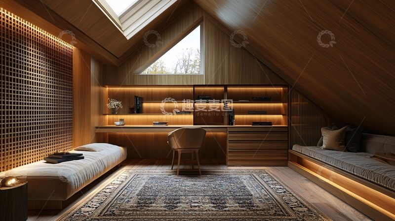 高清大图下载【趣麦麦图】阁楼温馨书房