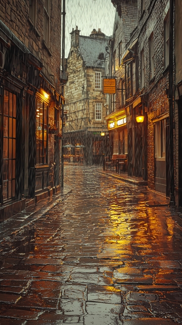 雨夜石板路巷弄