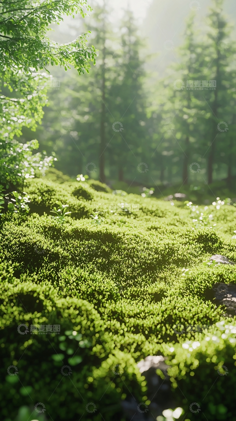 高清大图下载【趣麦麦图】阳光森林苔藓地