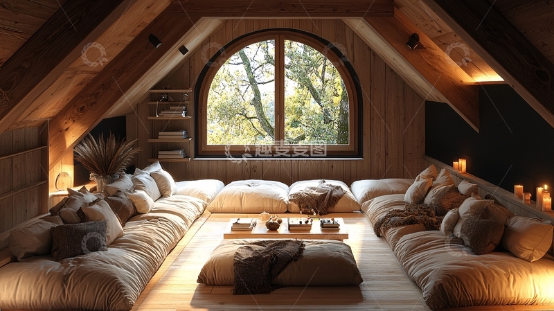 高清大图下载【趣麦麦图】阁楼日式榻榻米休息区