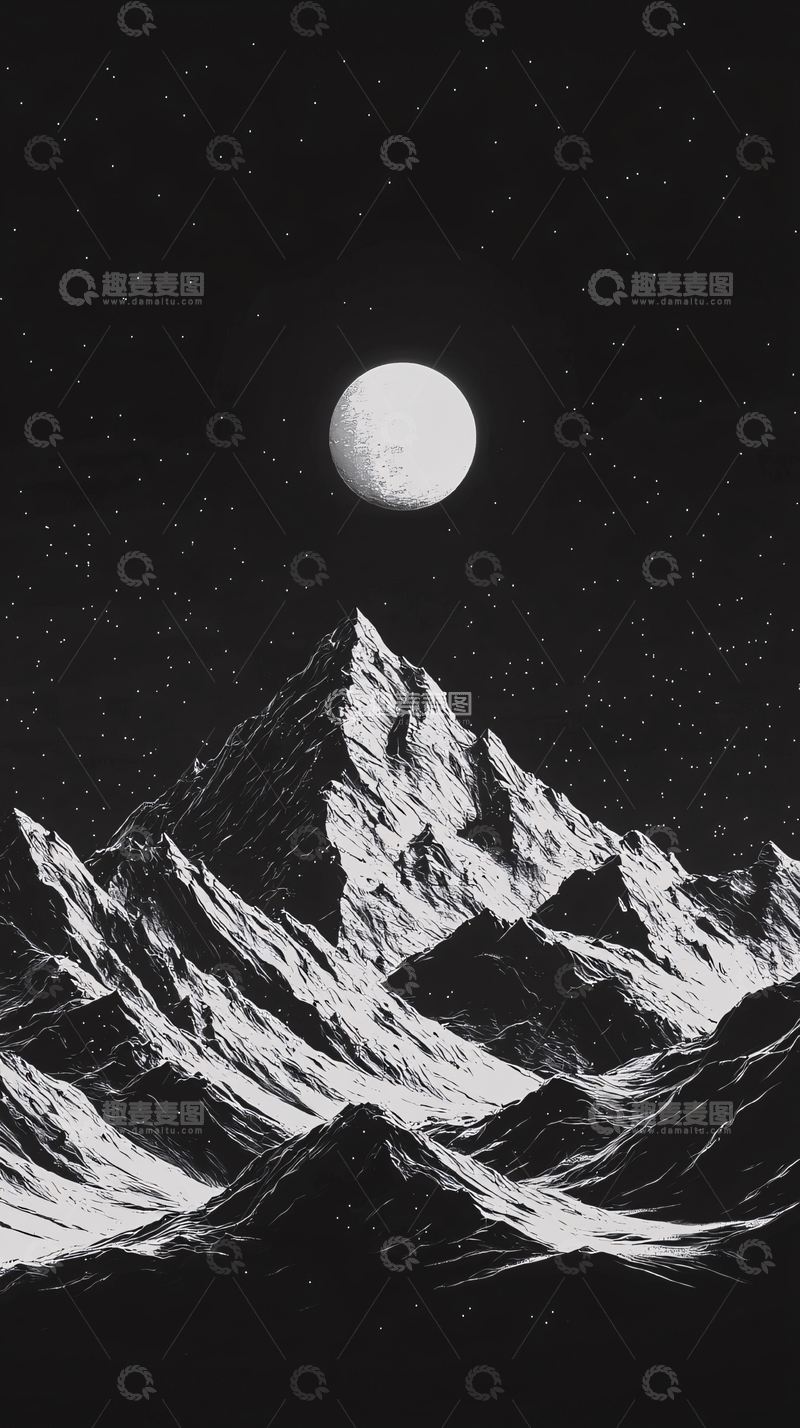 高清大图下载【趣麦麦图】黑白色系星空山峰