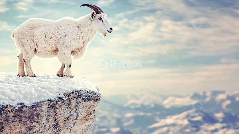 高清大图下载【趣麦麦图】雪山之巅的白山羊