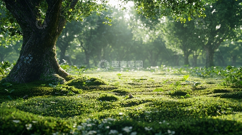 高清大图下载【趣麦麦图】阳光透过树林洒在地面