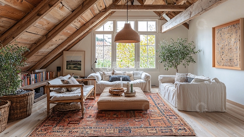 高清大图下载【趣麦麦图】斜顶阁楼温馨客厅