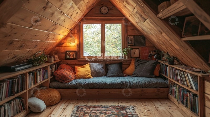 高清大图下载【趣麦麦图】温馨阁楼阅读角