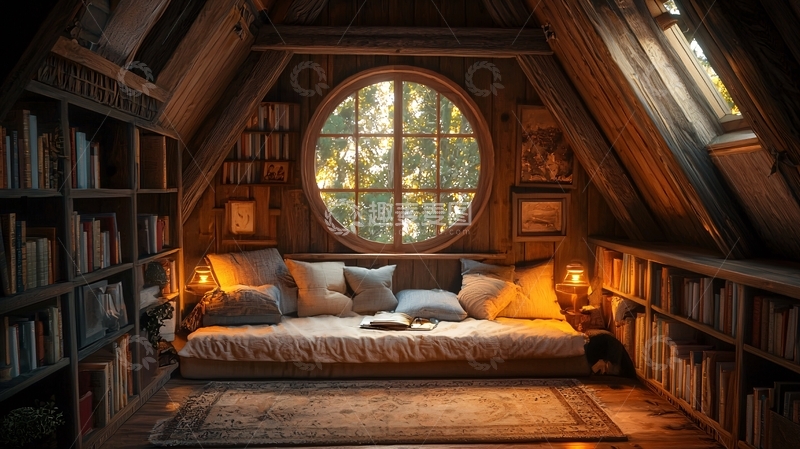 高清大图下载【趣麦麦图】阁楼书房温馨阅读空间