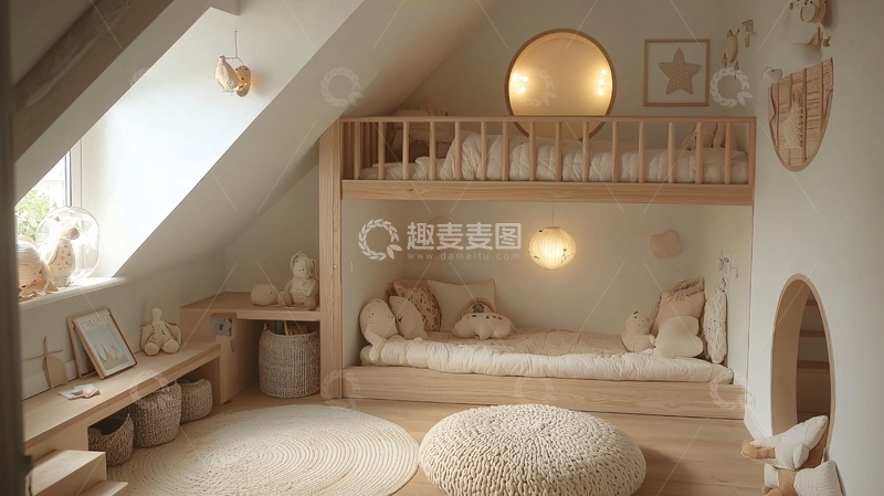 高清大图下载【趣麦麦图】-温馨舒适儿童阁楼房