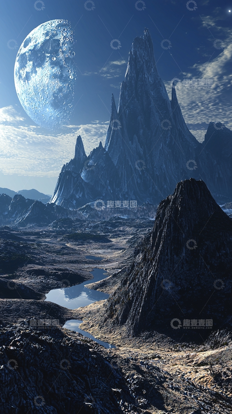 高清大图下载【趣麦麦图】奇幻月球山脉景观