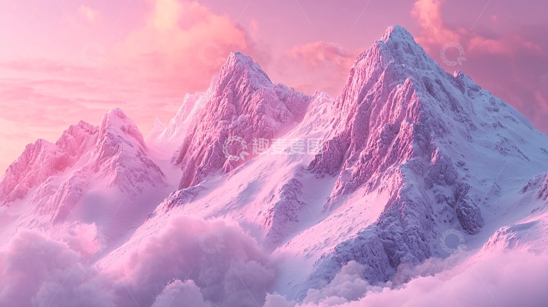 高清大图下载【趣麦麦图】粉色雪山日出