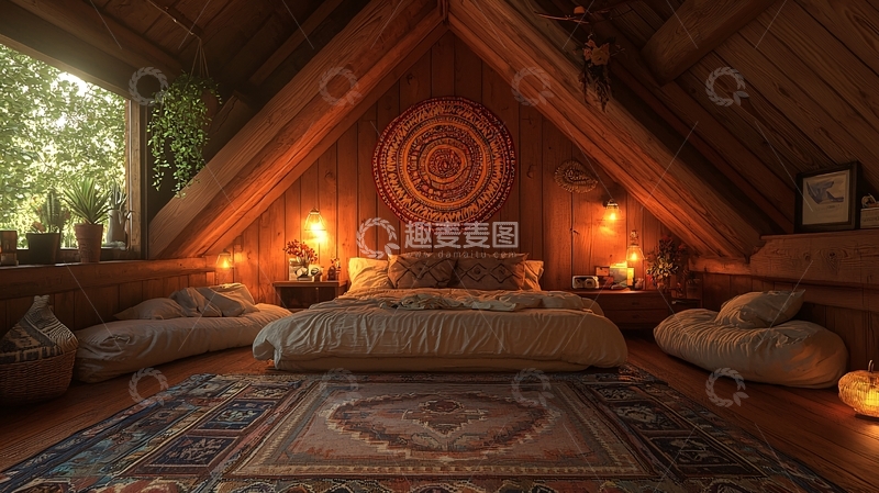 高清大图下载【趣麦麦图】温暖舒适阁楼卧室