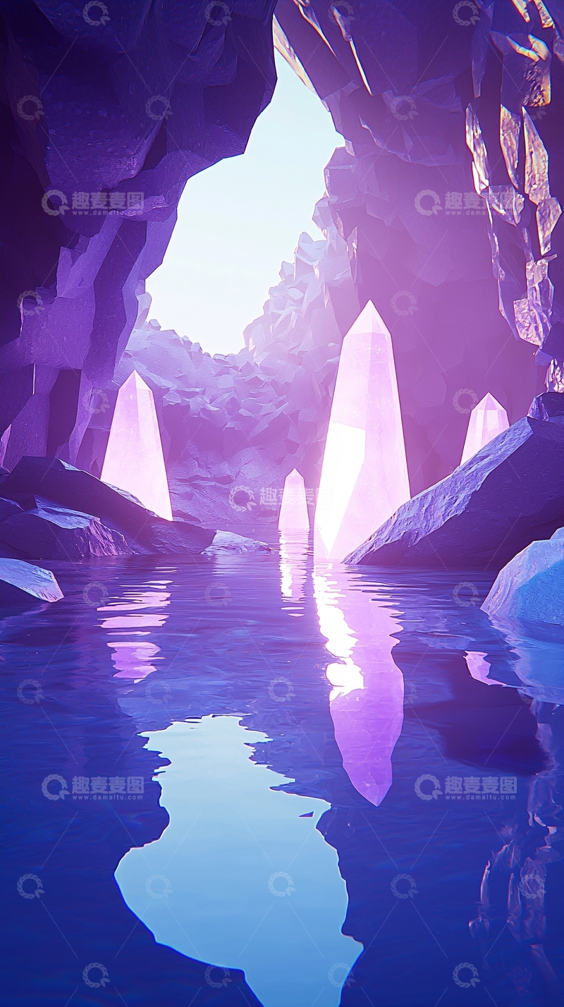 高清大图下载【趣麦麦图】紫色水晶洞穴