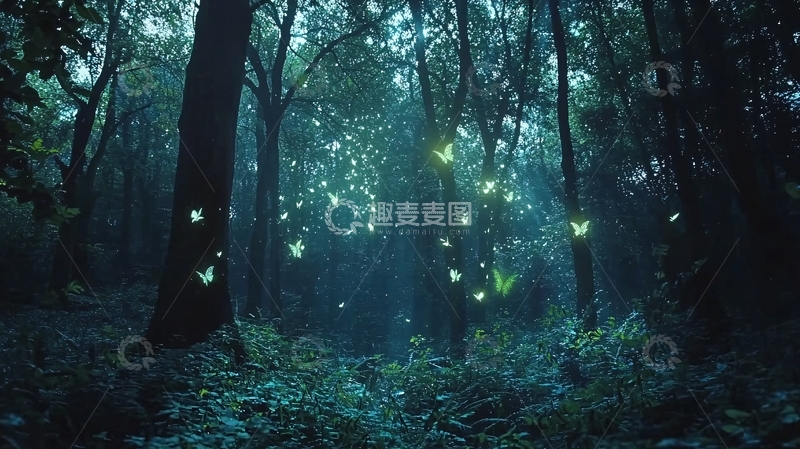 高清大图下载【趣麦麦图】萤火虫蝴蝶森林