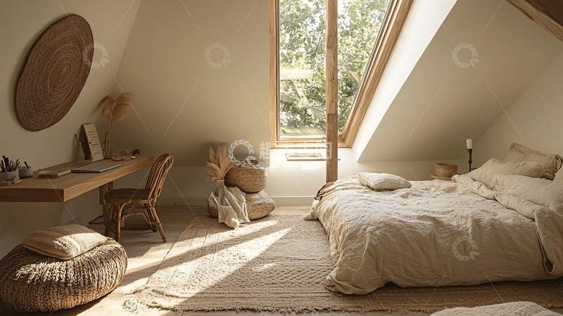高清大图下载【趣麦麦图】阁楼卧室自然光温馨