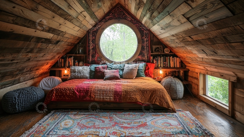 高清大图下载【趣麦麦图】阁楼卧室圆形窗