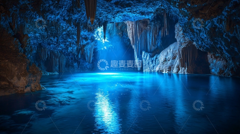高清大图下载【趣麦麦图】蓝色幽深洞穴水潭