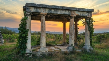 夕阳下的古希腊石柱建筑
