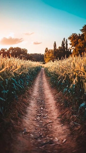 田间小路落日余晖