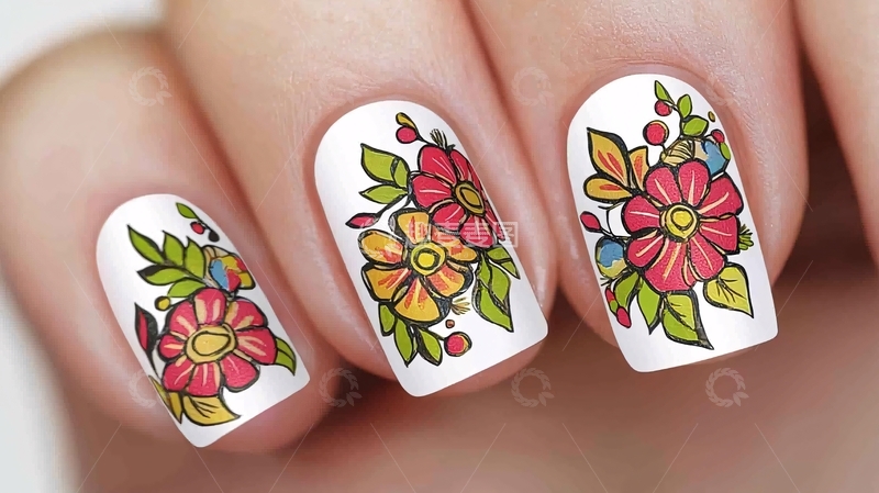 高清大图下载【趣麦麦图】白色底白色花朵美甲