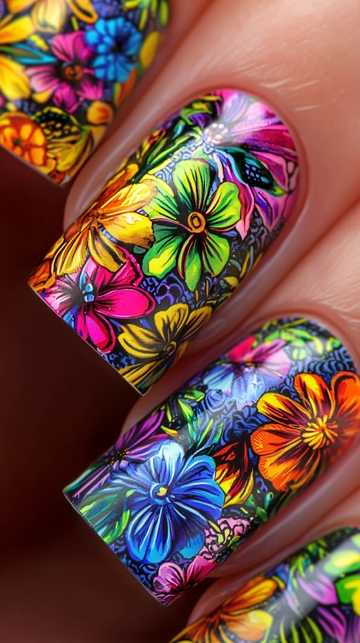 绚丽多彩的花卉美甲