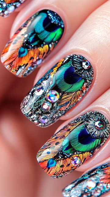 孔雀羽毛美甲