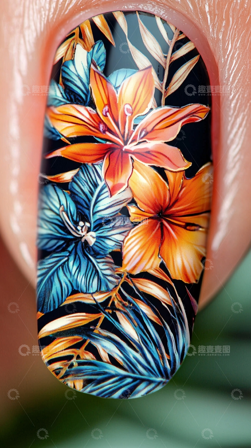 高清大图下载【趣麦麦图】热带花卉美甲